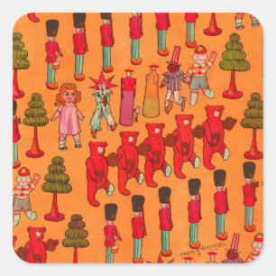 Weihnachts-Spielzeug-Parade 1907 Puck-Magazin Quadratischer Aufkleber