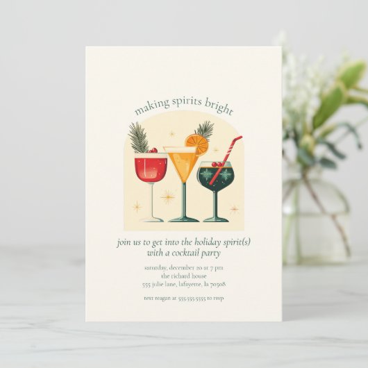 Weihnachts-Spirituosen Holiday Cocktail Party Einladung (Stehend Vorderseite)