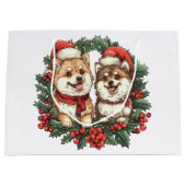 Weihnachts-Spitz Hogs Mistletoe Wreath Große Geschenktüte (Vorderseite)