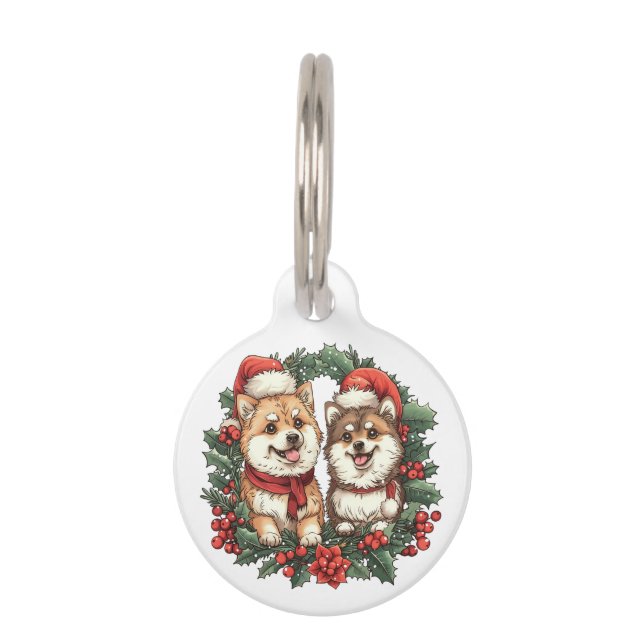 Weihnachts-Spitz Hogs Mistletoe Wreath Haustiermarke (Vorderseite)