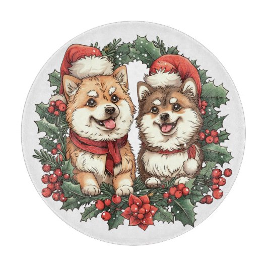 Weihnachts-Spitz Hogs Mistletoe Wreath Schneidebrett (Vorderseite)