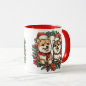 Weihnachts-Spitz Hogs Mistletoe Wreath Tasse (VorderseiteRechts)