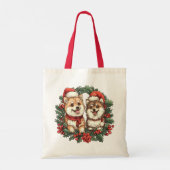 Weihnachts-Spitz Hogs Mistletoe Wreath Tragetasche (Rückseite)