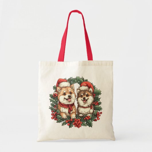 Weihnachts-Spitz Hogs Mistletoe Wreath Tragetasche (Vorne)