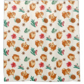 Weihnachts-Spitz Hund, Foliage und Berries Duschvorhang (Vorderseite)