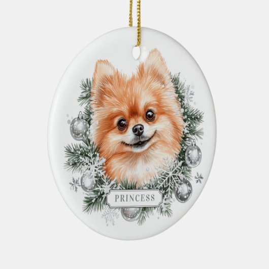 Weihnachts-Spitz Hunde Keramik Circle Ornament (Rechts)