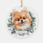 Weihnachts-Spitz Hunde Keramik Circle Ornament (Vorne)