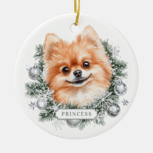 Weihnachts-Spitz Hunde Keramik Circle Ornament