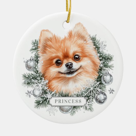 Weihnachts-Spitz Hunde Keramik Circle Ornament (Vorne)