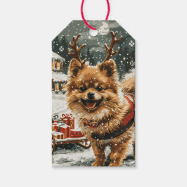 Weihnachts-Spitz Rentier Dog Geschenkanhänger