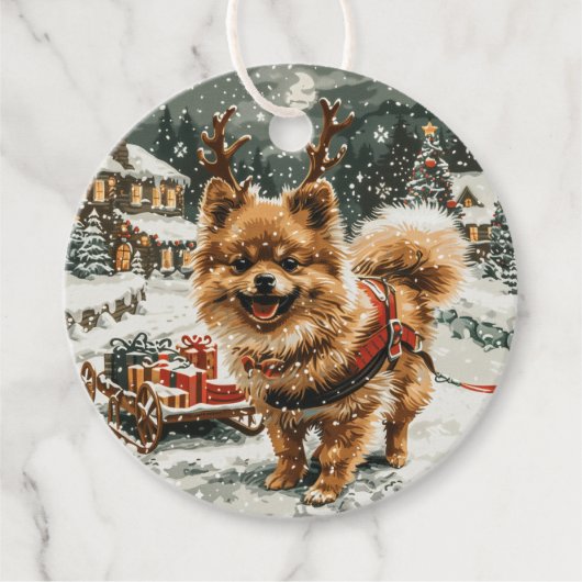 Weihnachts-Spitz Rentier Dog Geschenkanhänger (Vorderseite)
