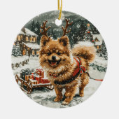 Weihnachts-Spitz Rentier Dog Keramik Ornament (Vorne)