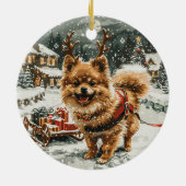 Weihnachts-Spitz Rentier Dog Keramik Ornament (Hinten)