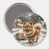 Weihnachts-Spitz Rentier Dog Magnet (Vorderseite/Rückseite)