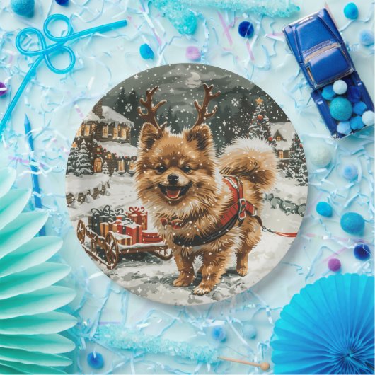 Weihnachts-Spitz Rentier Dog Pappteller (Party)