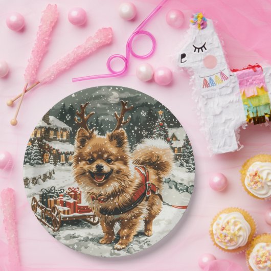 Weihnachts-Spitz Rentier Dog Pappteller (Party)