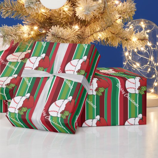 Weihnachts Sport Baseball Streifen Geschenkpapier (Feiertage)