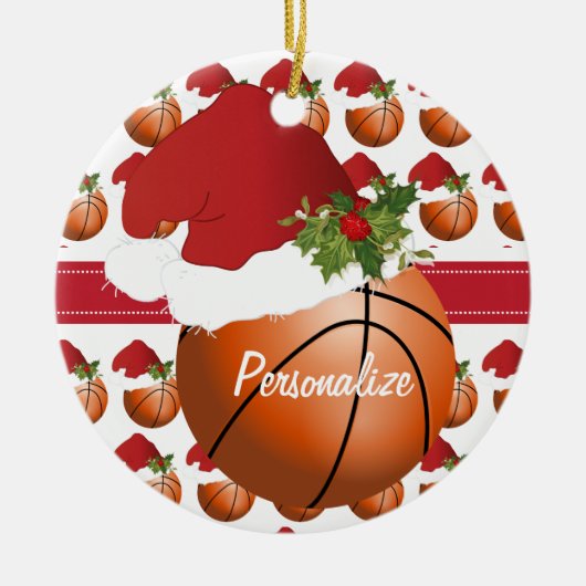 Weihnachts-Sport-Basketball-Weihnachtsmannmütze Keramik Ornament (Vorne)