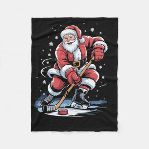 Weihnachts Sport Santa spielt Eishockey Xmas Fleecedecke