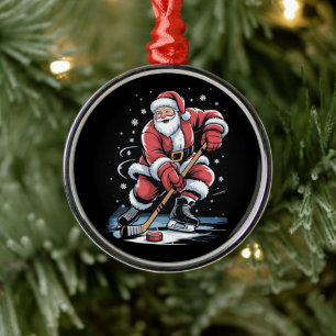 Weihnachts-Sport Santa spielt Eishockey Xmas Ornament Aus Metall