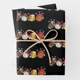 Weihnachts-Sportbälle Lichter Santa Familie Sport Geschenkpapier Set