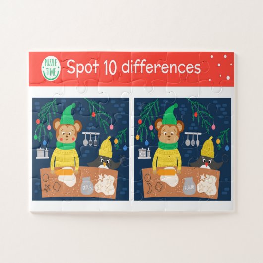 Weihnachts Spot 10 Differenzen Bärenpenguin Kinder Puzzle (Horizontal)