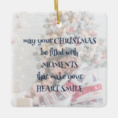 Weihnachts-Sprichwort Foto Overlay Navy Whimsiktex Keramikornament (Vorderseite)