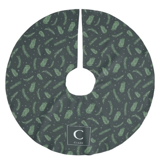 Weihnachts-Spruce-Muster Mit Monogramm Polyester Weihnachtsbaumdecke (Vorderseite)