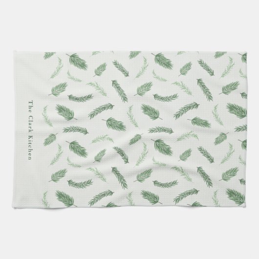 Weihnachts-Spruce Muster Personalisierter Urlaub Geschirrtuch (Horizontal)