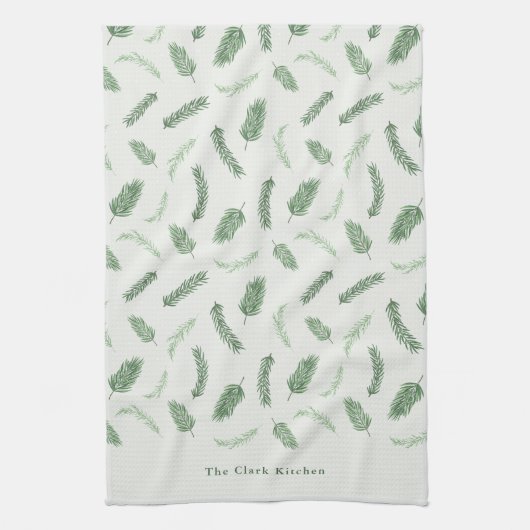 Weihnachts-Spruce Muster Personalisierter Urlaub Geschirrtuch (Vertikal)