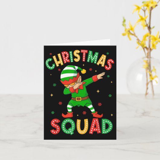 Weihnachts-Squad Santa Elf Familie Matching Karte (Gelbe Blume)