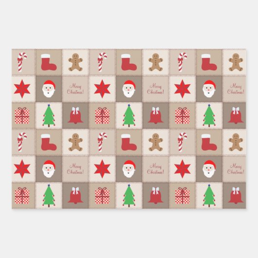 Weihnachts-Square-Muster Blau Beige und farbenfroh Geschenkpapier Set (Vorderseite 2)