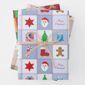 Weihnachts-Square-Muster Blau Beige und farbenfroh Geschenkpapier Set (Beispiel)
