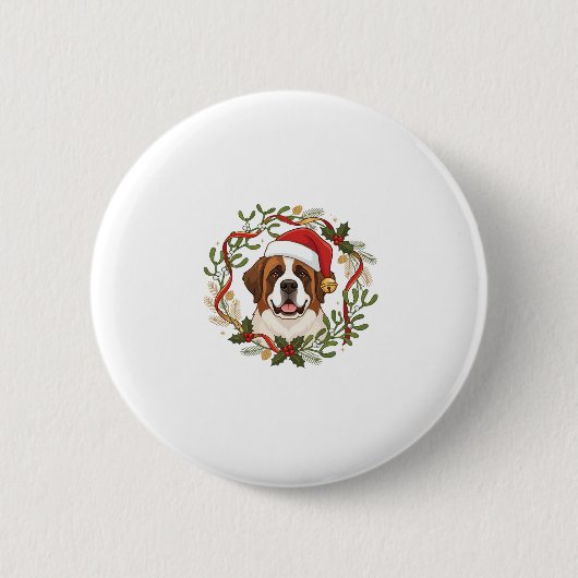 Weihnachts-St.-Bernhard-Hund-Santa-Hut-Kranz Button (Vorderseite)