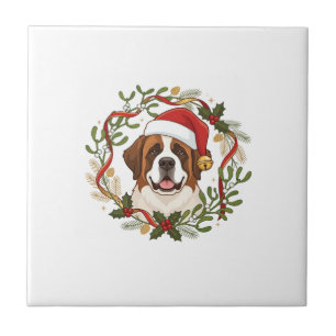 Weihnachts-St.-Bernhard-Hund-Santa-Hut-Kranz Fliese