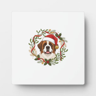 Weihnachts St. Bernhard Hund Santa Hut Kranz Fotoplatte