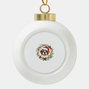 Weihnachts-St.-Bernhard-Hund-Santa-Hut-Kranz Keramik Kugel-Ornament