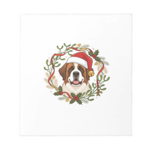 Weihnachts-St.-Bernhard-Hund-Santa-Hut-Kranz Notizblock