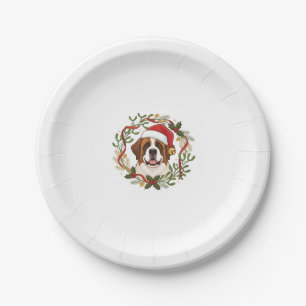 Weihnachts St. Bernhard Hund Santa Hut Kranz Pappteller
