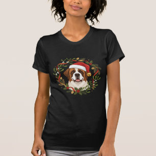 Weihnachts-St.-Bernhard-Hund-Santa-Hut-Kranz T-Shirt