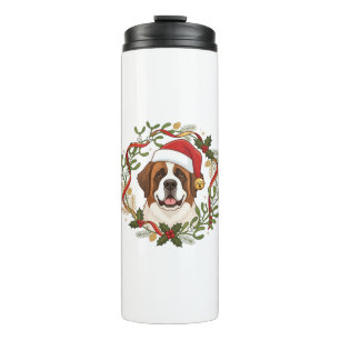 Weihnachts-St.-Bernhard-Hund-Santa-Hut-Kranz Thermosbecher