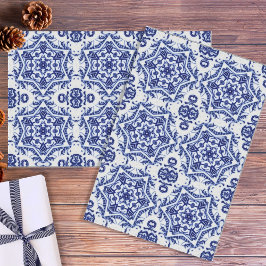 Weihnachts-Star Blau auf Weiße Keramik Kunsthandwe Seidenpapier