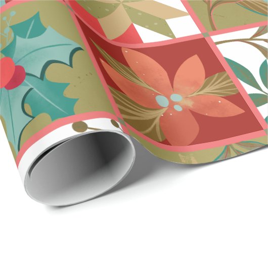 Weihnachts-Star-Blume-Quilt Geschenkpapier (Rolleneckpunkt)