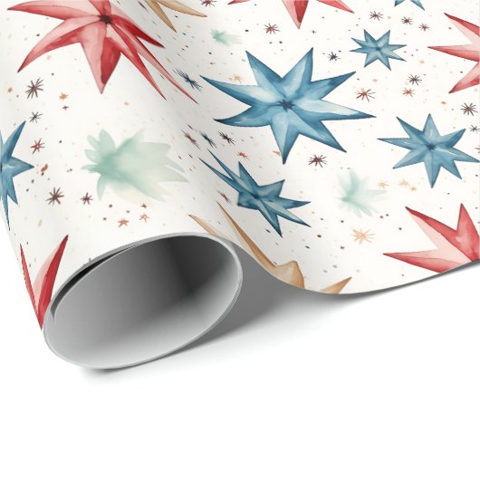 Weihnachts-Star-Ornamente Rot Blau Moderne Weihnac Geschenkpapier (Rolleneckpunkt)