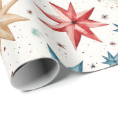 Weihnachts-Star-Ornamente Rot Blau Moderne Weihnac Geschenkpapier (Rolleneckpunkt)