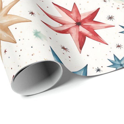 Weihnachts-Star-Ornamente Rot Blau Moderne Weihnac Geschenkpapier (Rolleneckpunkt)