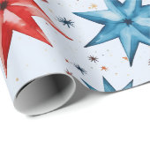 Weihnachts-Star-Ornamente Rot Blau Moderne Weihnac Geschenkpapier (Rolleneckpunkt)