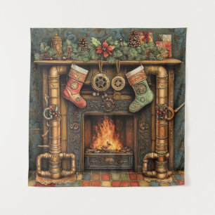 Weihnachts-Steampunk-Feuerwerk Wandteppich
