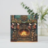 Weihnachts-Steampunk-Kaminkarte (Stehend Vorderseite)