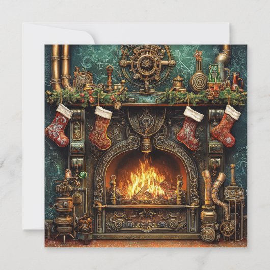 Weihnachts-Steampunk-Kaminkarte (Vorderseite)